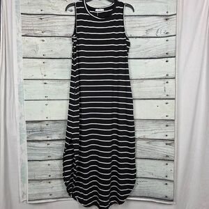 Hount L Black White Striped Sleeveless Maxi Dress NWT
